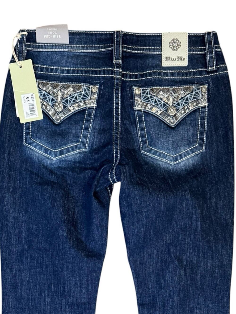 Miss Me NEW Dark Wash Denim Midrise Bootcut Jeans Size 29x20 Blingy Western